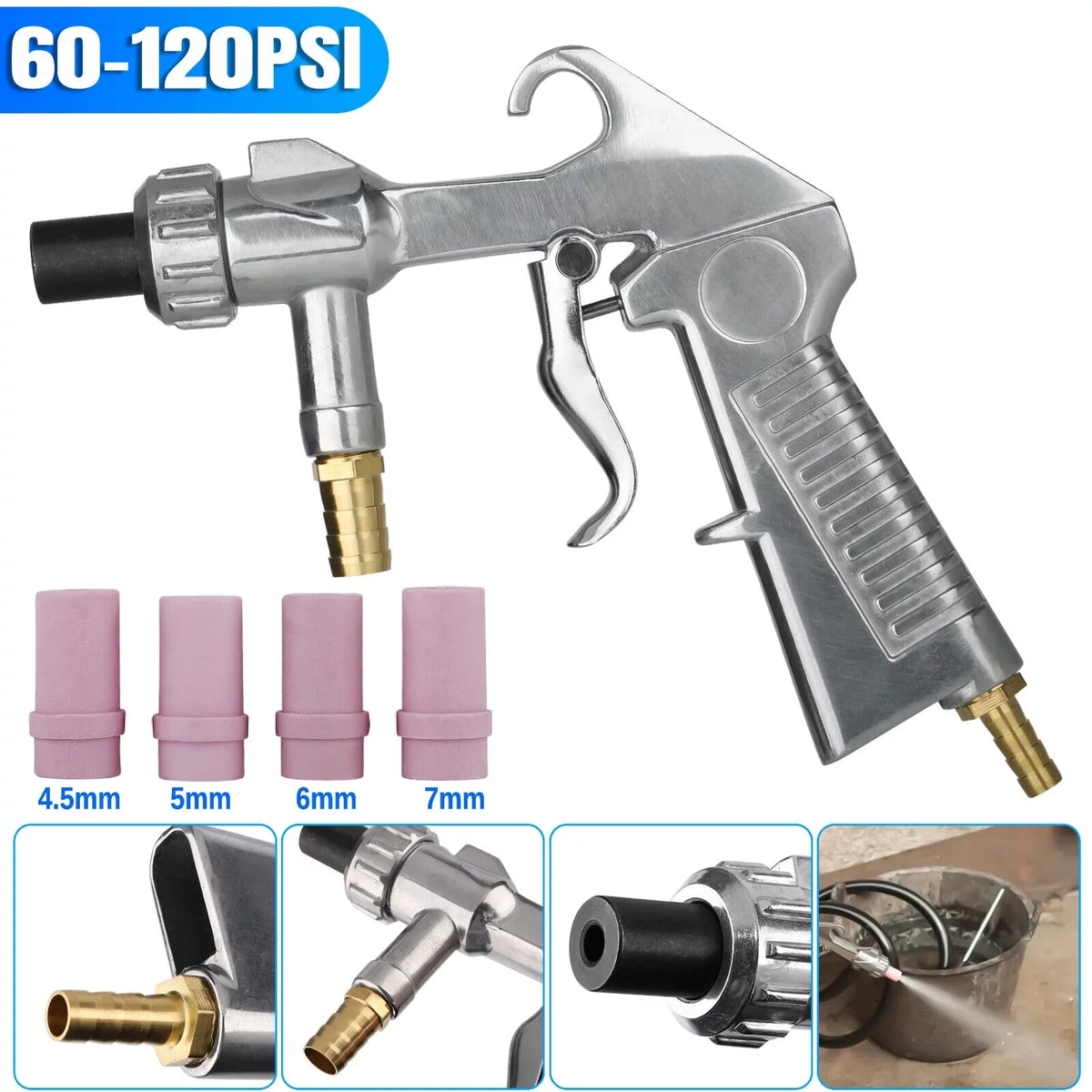 Sand Sandblaster with Gun Nozzle 4 Sandblasting Kit Abrasive Blaster Air Ceramic