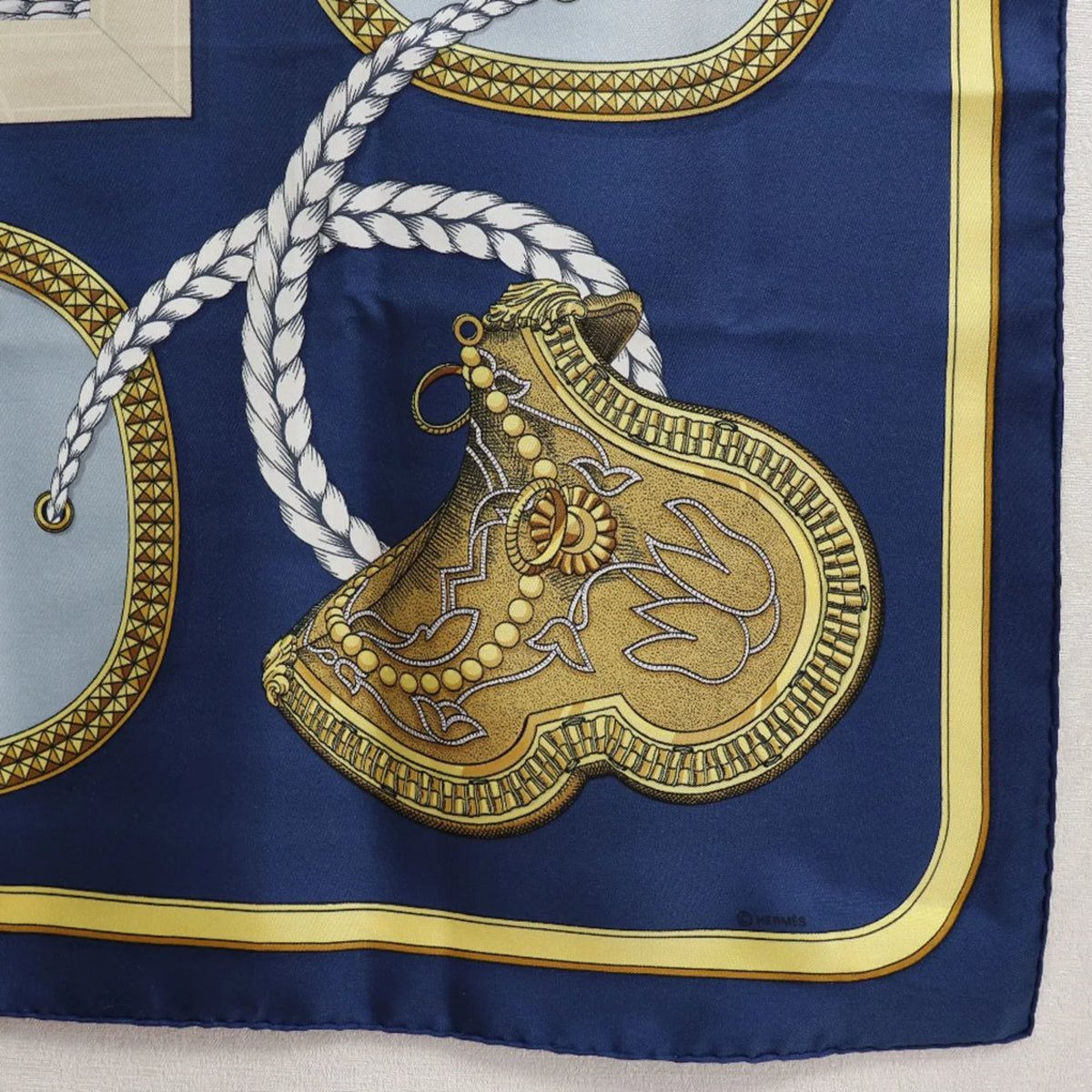 Carre Hermes Scarf (Fair) Pre-Owned 90 Blue Dressed Silk Horse Women's