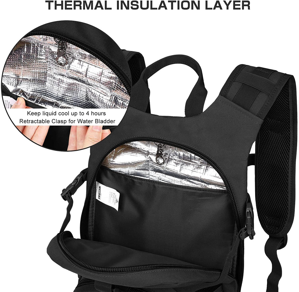 Waist Women Hydration Backpack Insulation, Daypack Hiking Running Adjustable Military Men with Moisture Cycling Bladder, Bag Thermal Biking 2L Free Pocket for Moisture Pack Moisture Fits Tactical