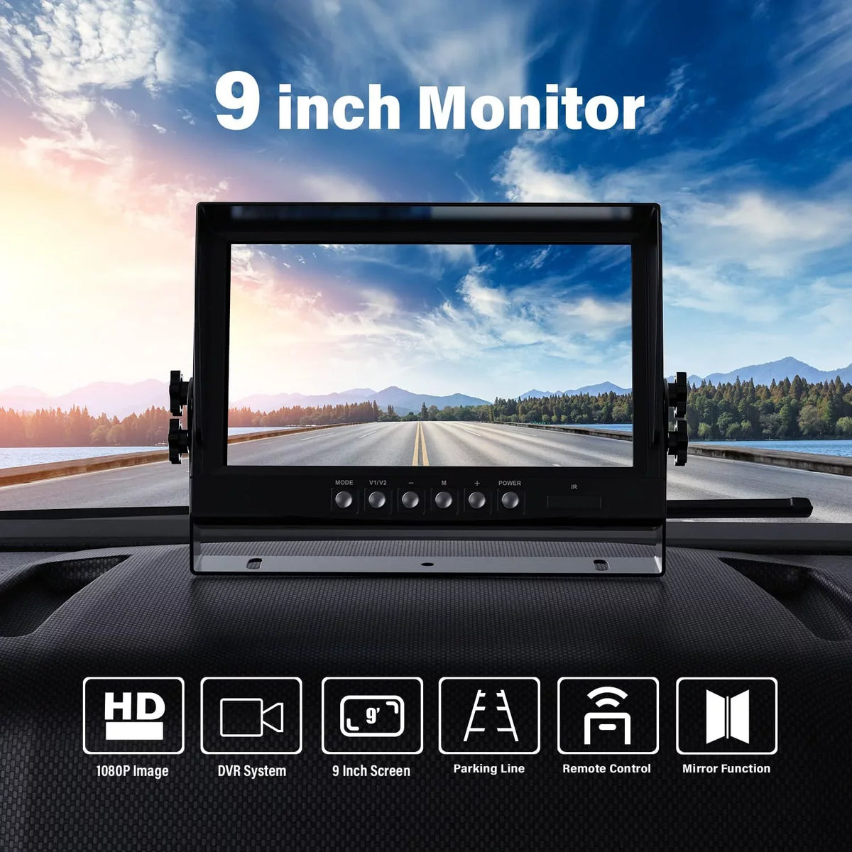 9 inch View Record Moistureproof Night Camera eRapta Function Rear for Vision Quad Camera Screens Trailer 4 Side IP69 Split 1080P Semi and Box Truck Backup