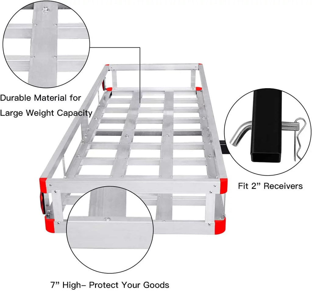 x Cargo 7” Truck, Car, Fits Cargo Trailer Basket 22” Carrier, Hitch Luggage Hitch 2” Rack, Cargo 60” x Vehicle , Capacity for Receiver, 500LBS Carrier Mount Aluminum