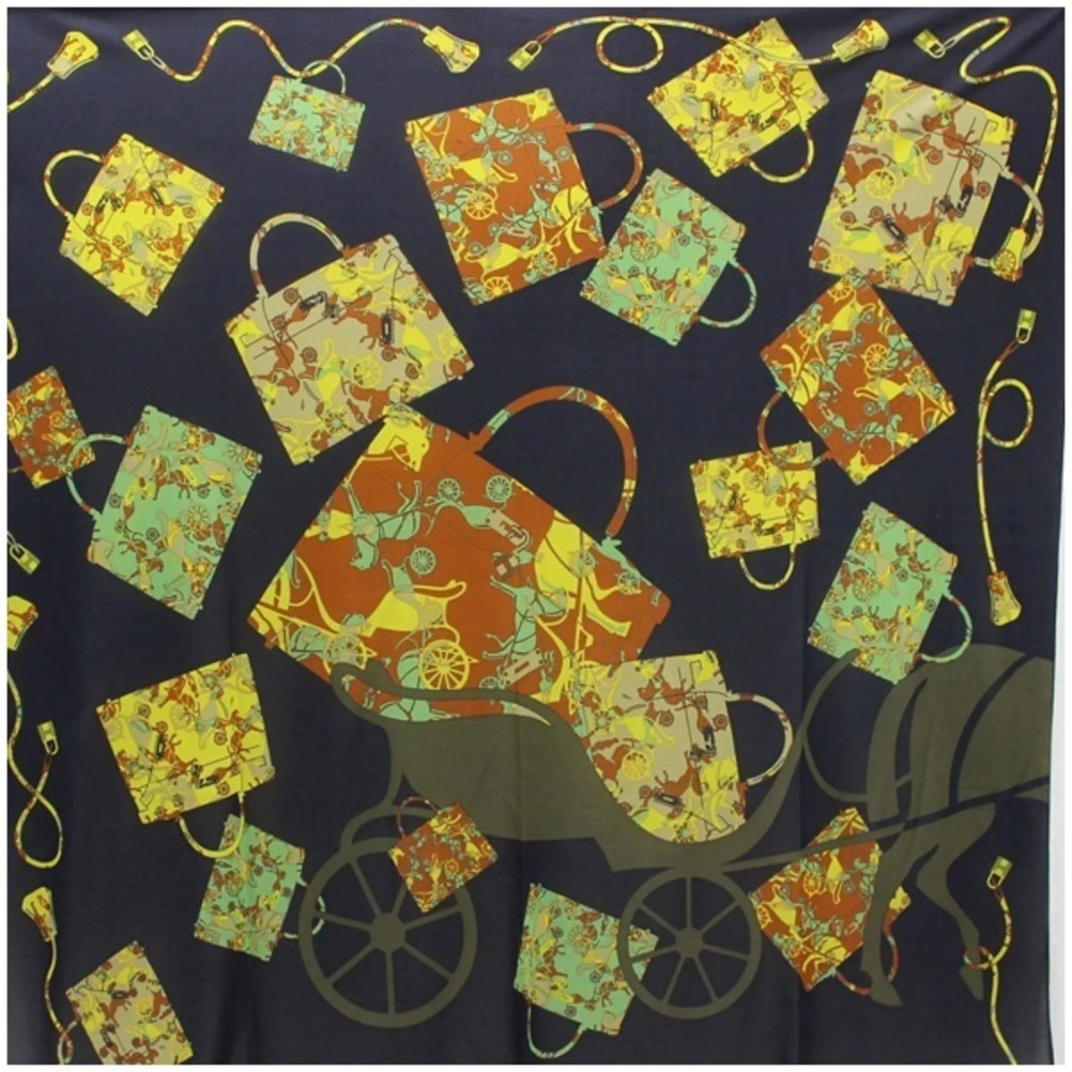 Kelly's Caleche" Carriage Scarf Hermes Black Pre-Owned Carre en 90 "kelly (Good) Silk Muffler Women's