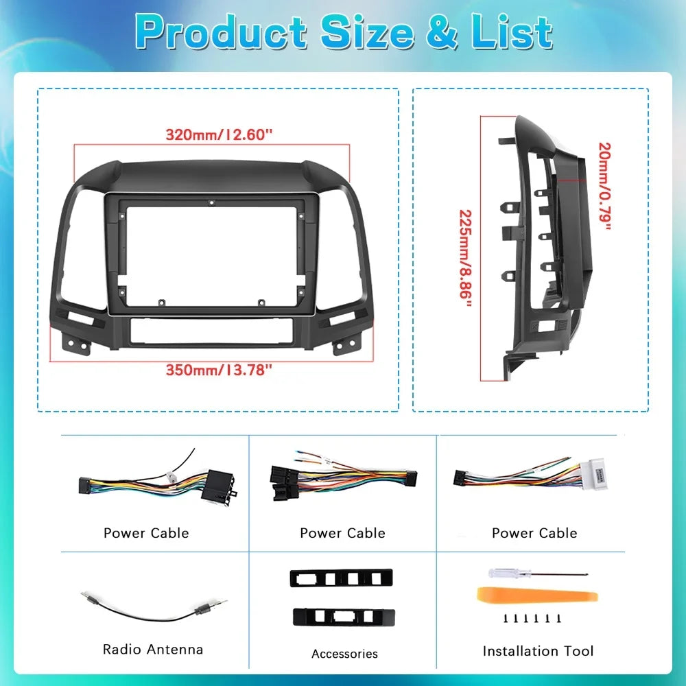 2006-2012 9'' Mirror Stereo Android Camera 13 2+64G Auto Car Android Santa-fe Link Carplay Hifi, Hyundai Backup Podofo for Wireless Bluetooth Radio