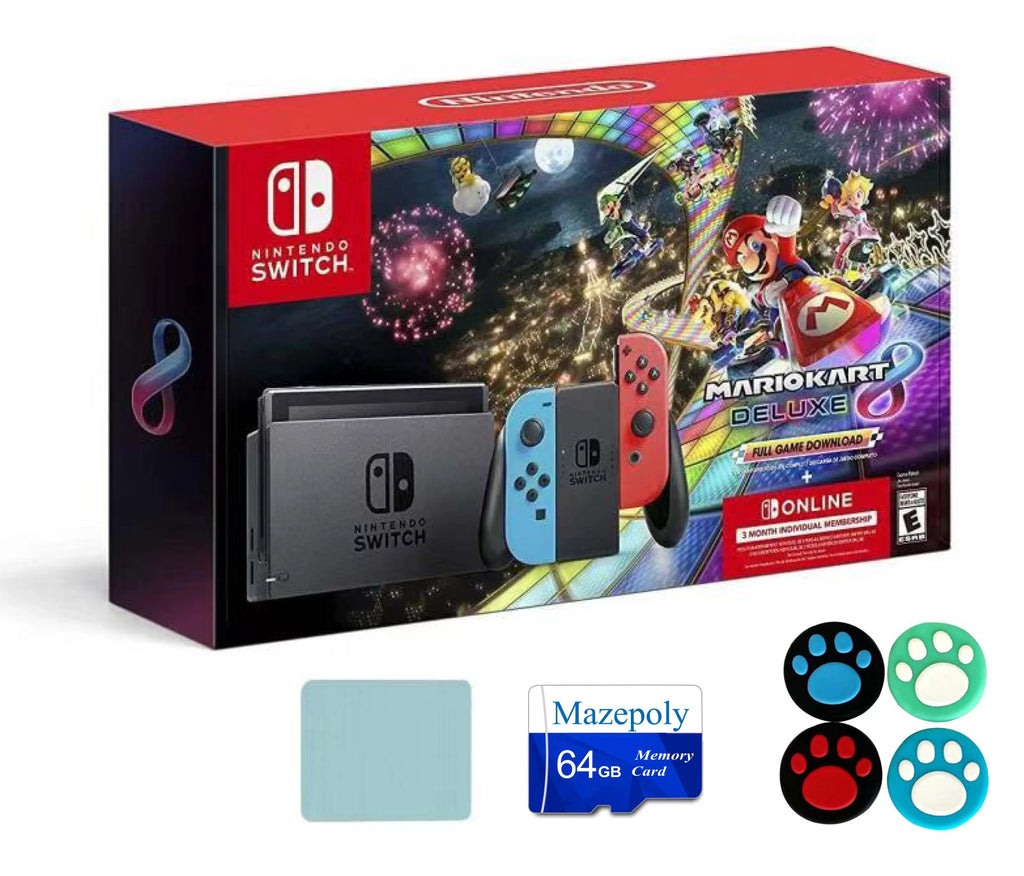 Months Game with Online Switch Nintendo Full 3 Membership Joy-Con Blue/Red Kart Switch Mario Nintendo | Bundle: Deluxe 8 Accessories | Mazepoly Console Neon Download