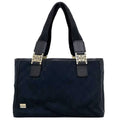 Ladies (Good) Pre-Owned Horsebit Tote Black Bag Handbag Gucci Silver Leather 145810 Canvas