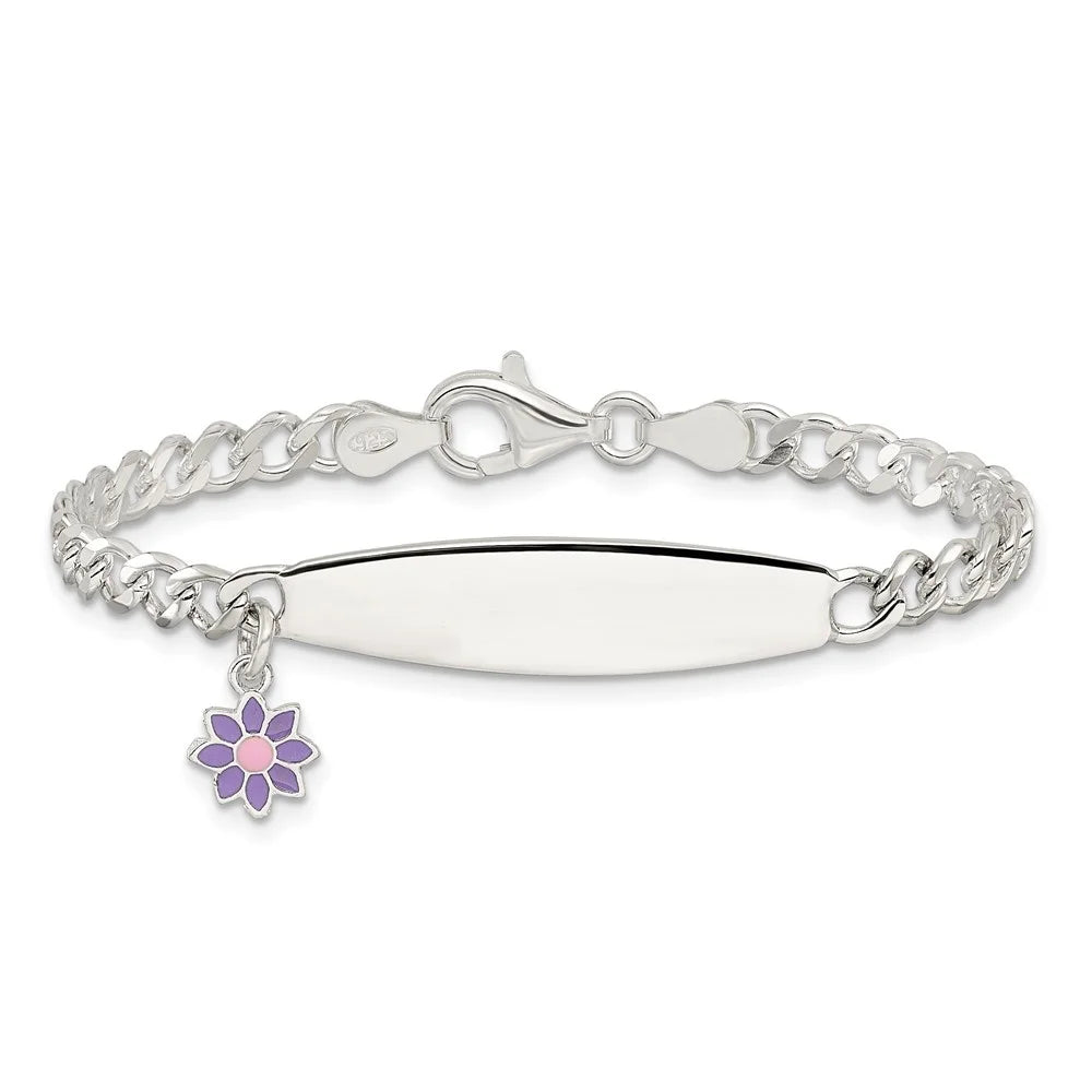 925 Enameled Flower Women Polished Sterling Bracelet Auriga Silver 6inch for