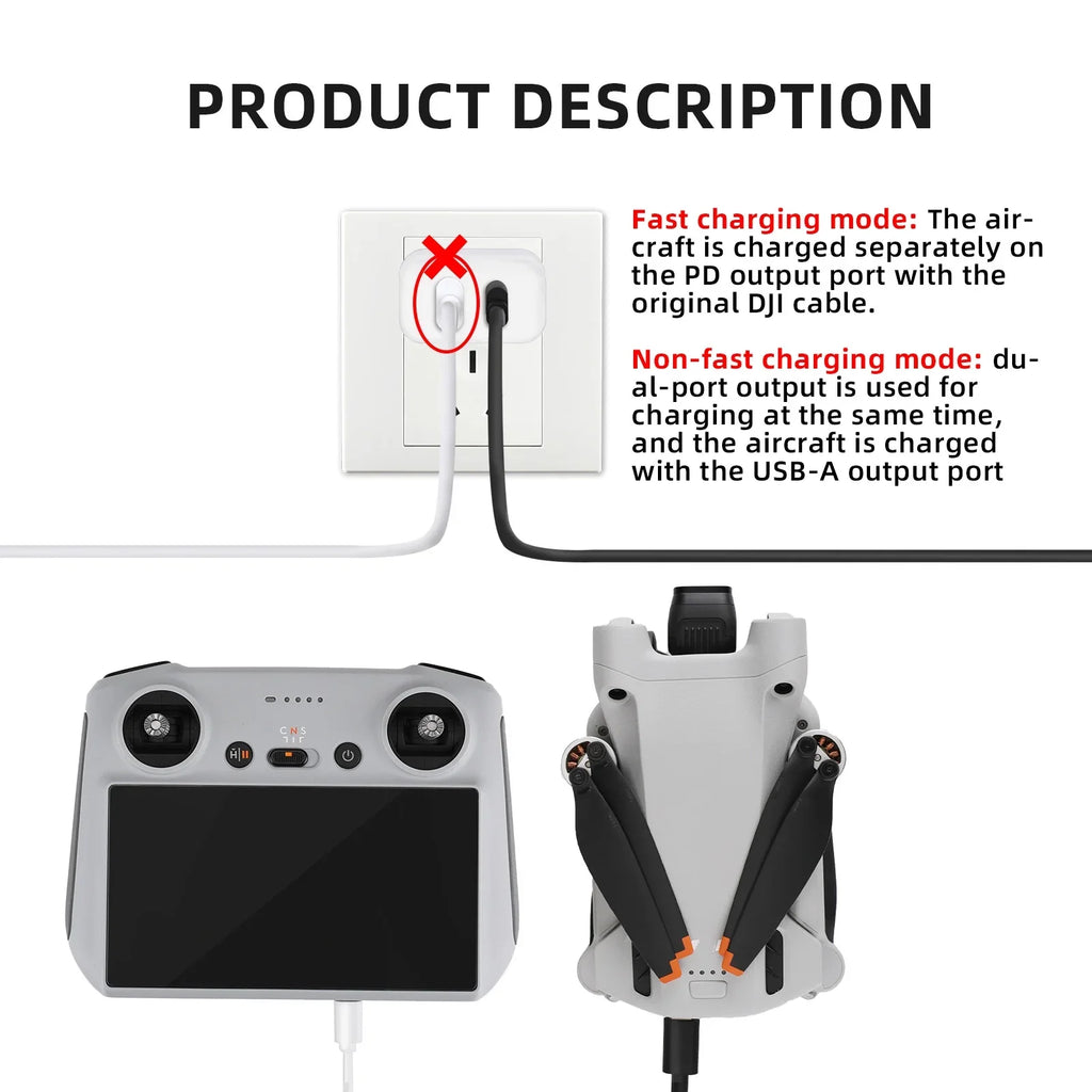 30W Dual-Port Parts Pro Type-C with Charging Cable 2/Mini for Mini 3 Charger Charging