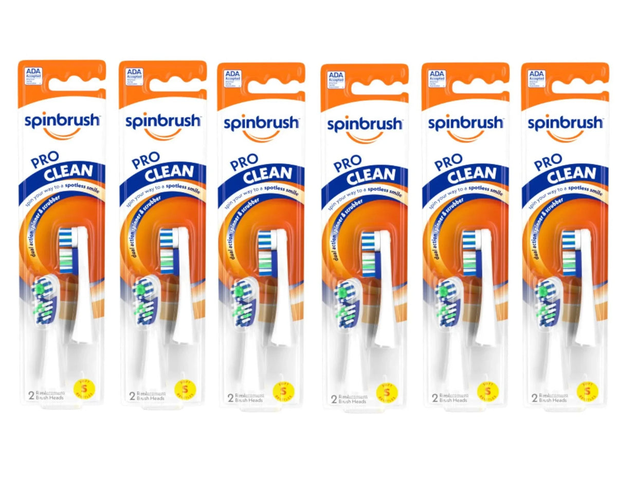 Each Spinbrush Soft Arm - 6 in Hammer Replacement Pro Heads & 2 Brush Clean Pack