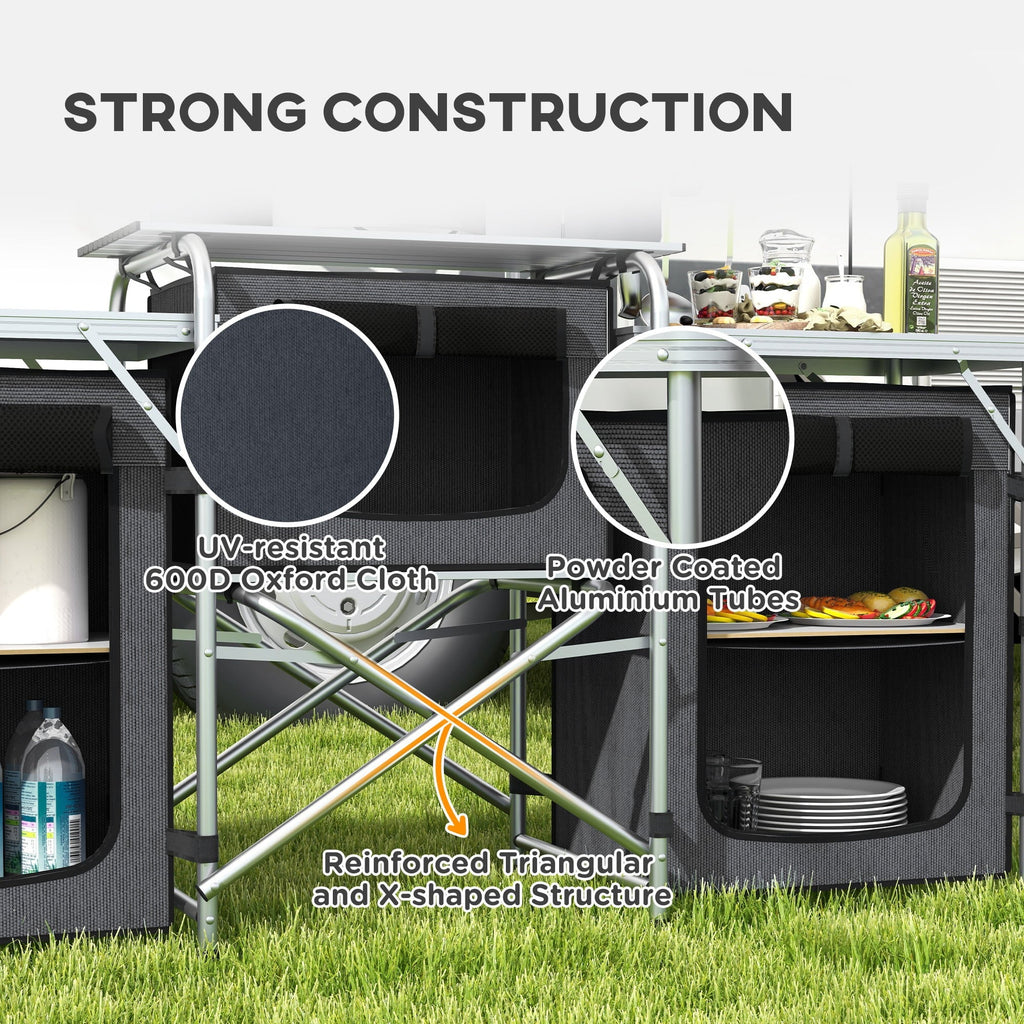 with Kitchen Black Fabric Camping Cupboards Windshield Folding Outsunny