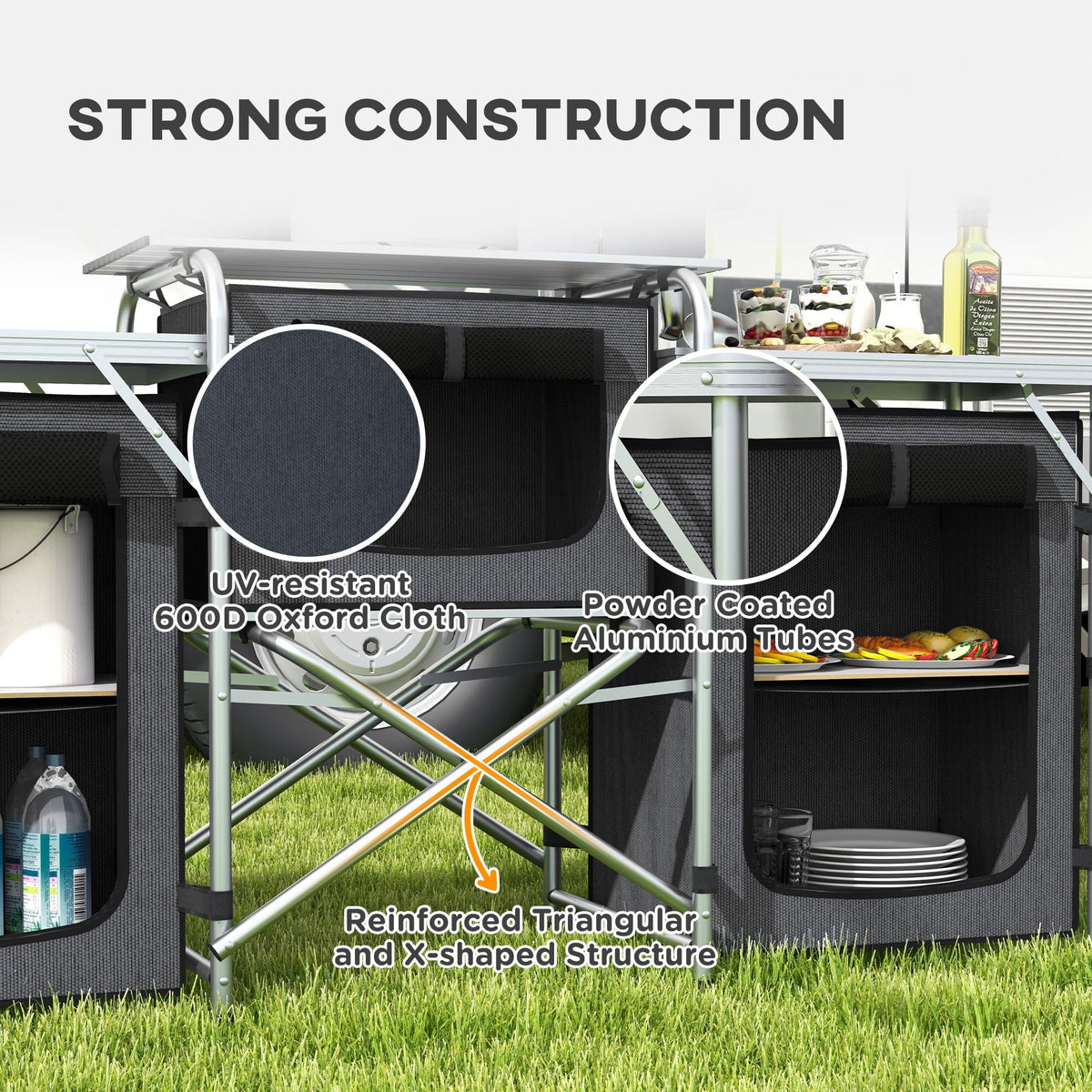 with Kitchen Black Fabric Camping Cupboards Windshield Folding Outsunny