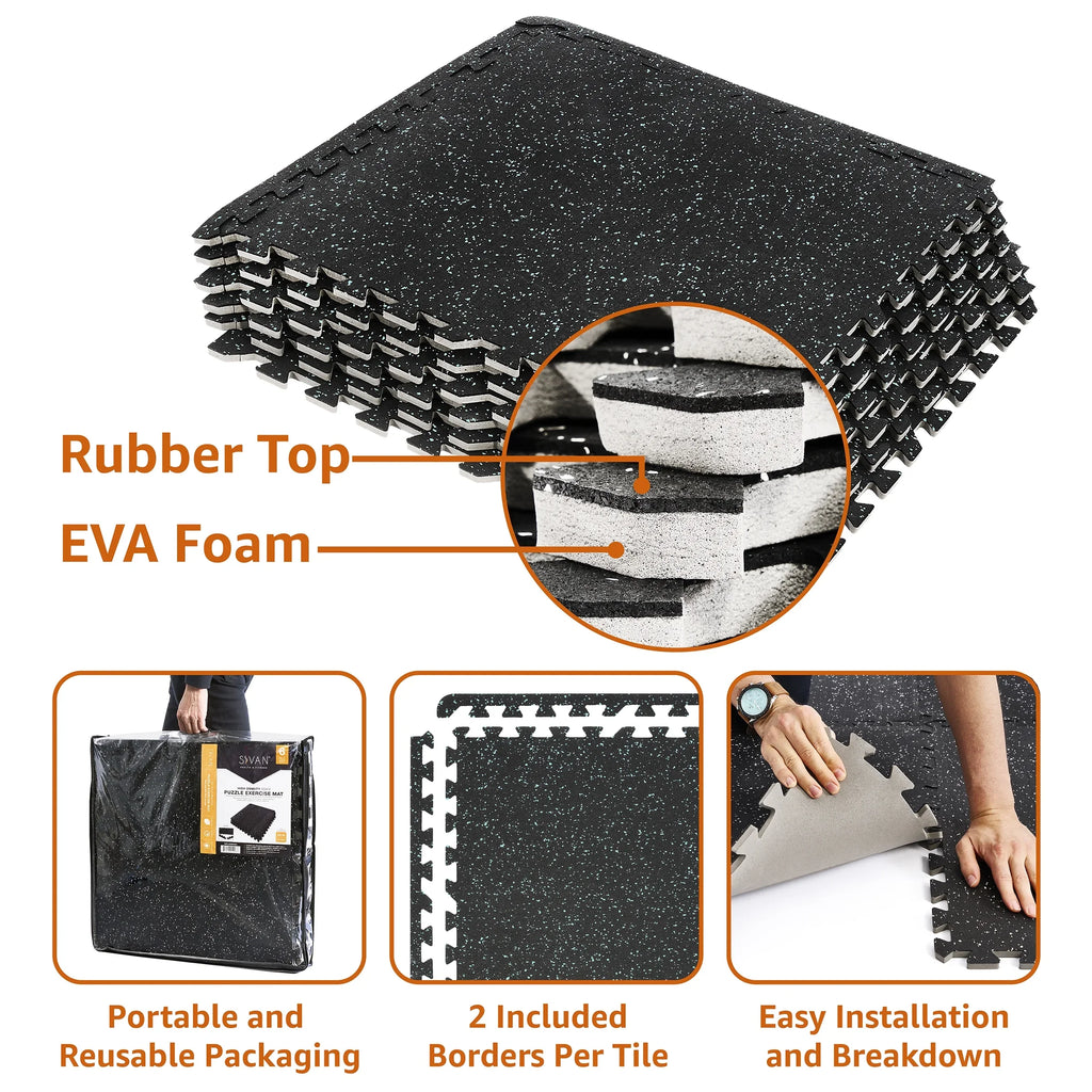 Gym Rubber Floor - 12 Density Thick Top Fitness Home Flooring High Mat Interlocking 1/2" Gym Sivan for Gym Foam