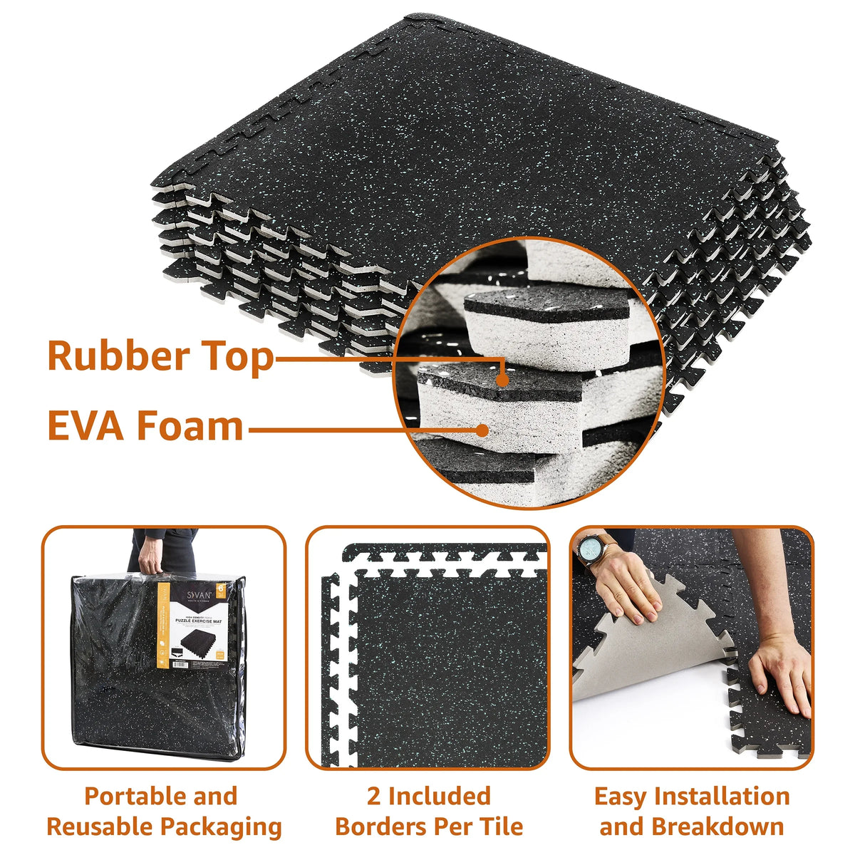 Gym Rubber Floor - 12 Density Thick Top Fitness Home Flooring High Mat Interlocking 1/2" Gym Sivan for Gym Foam
