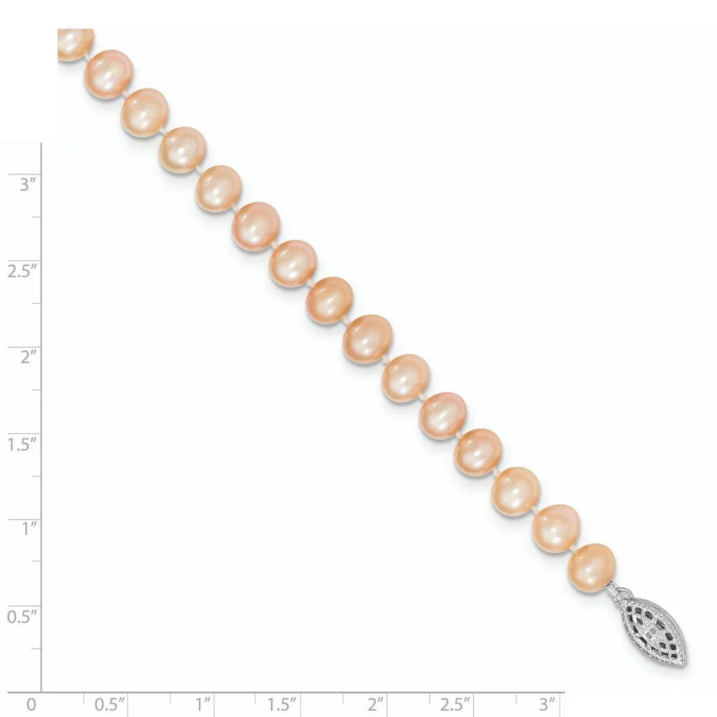 Freshwater Cultured Bracelet Silver Silver Pink 6-7mm Primal Pearl Sterling Rhodium-plated