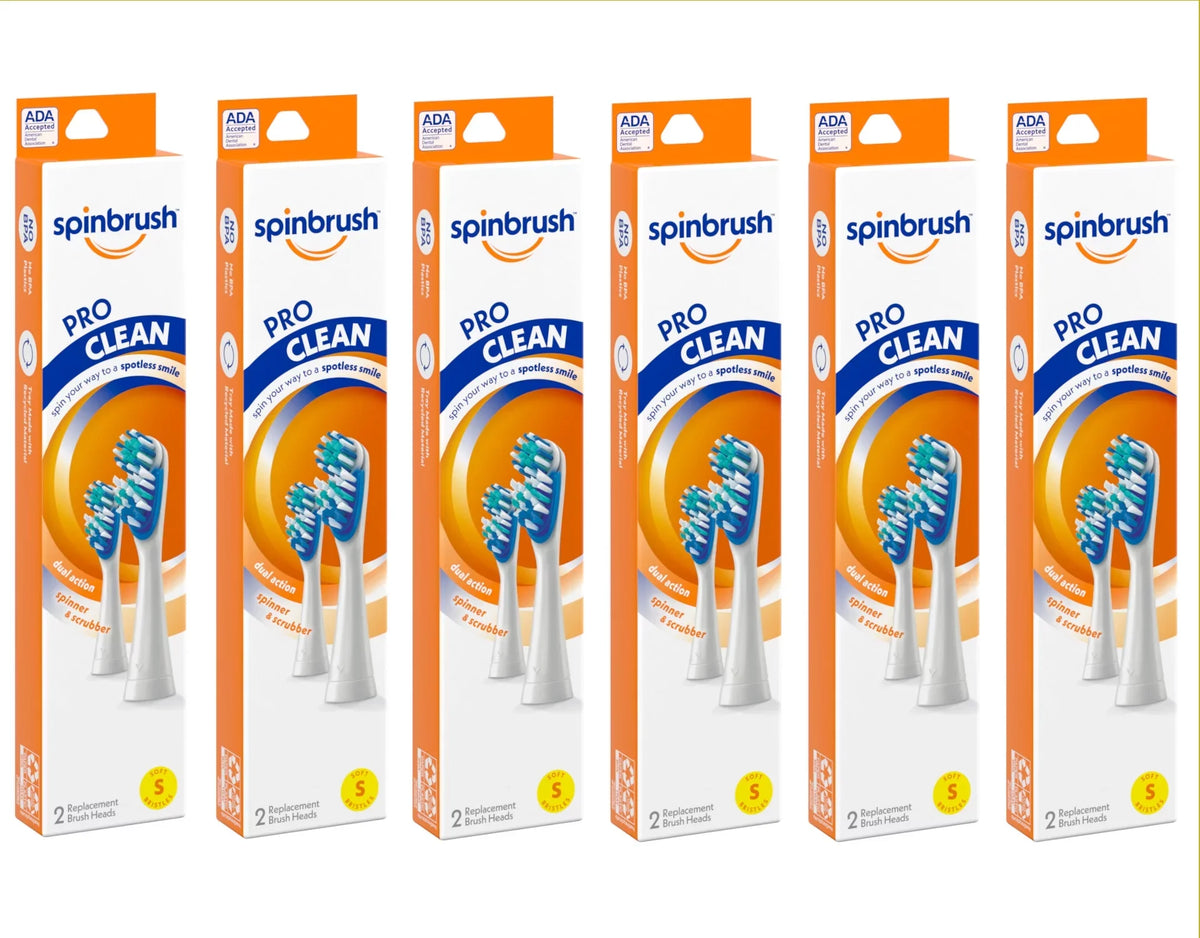 Each Spinbrush Soft Arm - 6 in Hammer Replacement Pro Heads & 2 Brush Clean Pack