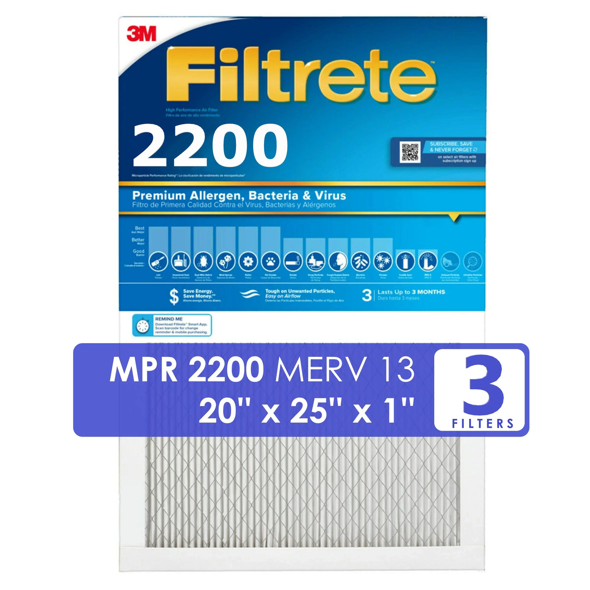 & Allergen Premium - (20x25x1) * Home 3M 2200 Series Air Pollutants Filters Filters Filtrete 3 -