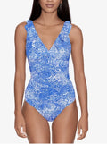 Tummy-Control Printed One-Piece Lauren Ralph Ruffled Swimsuit