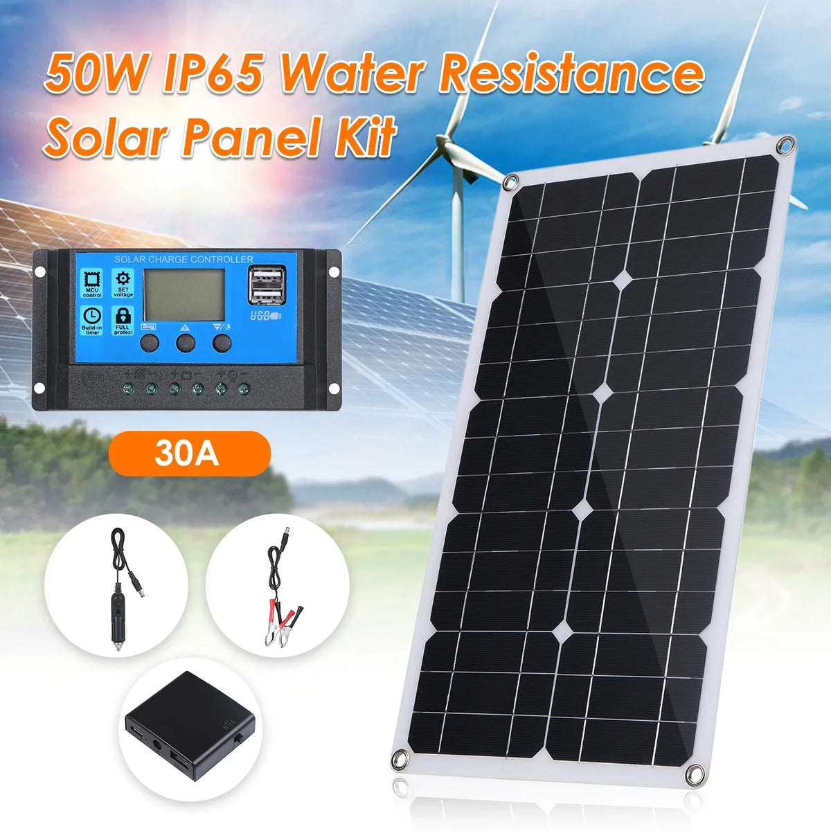 50W Kit,Car Set Solar 9V/18V C Panel Solar Car 10/20/30/40/50A Panel Display Set Display Car Solar Solar Kit 9V/18V C Moisture 30A 30A L- Resistance Solar Panel /Type Vessel Car Resistance Dazzduo