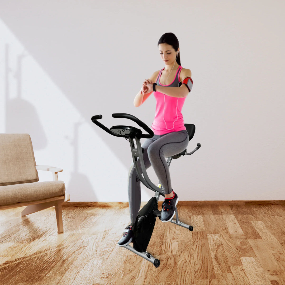 Recumbent Bike, Fitness Cycle Back Sensor, in of 3 Capacity, Cardio Rest, Exercise Levels Arm Heart Folding 260 Rate and Upright workout, Adjustment 8 1 Home Bike Stationary