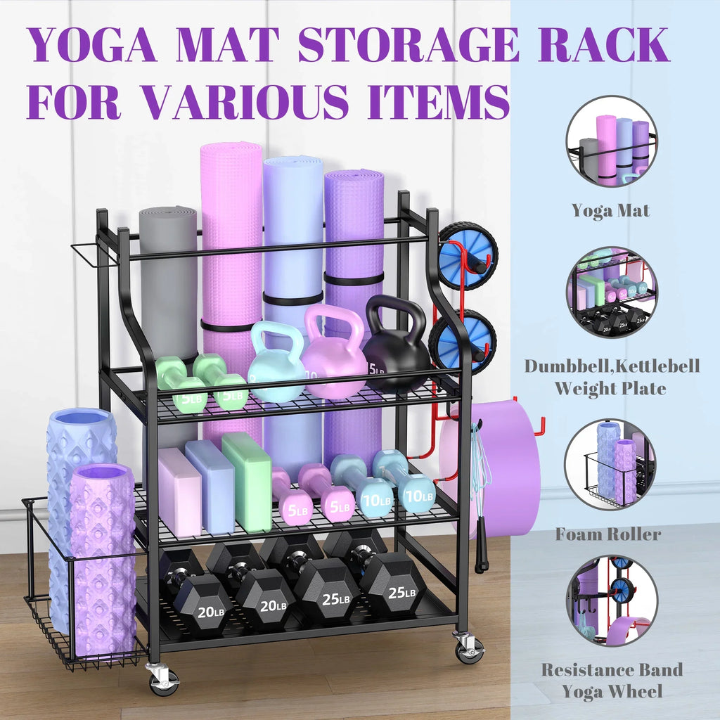 Rack, Workout Mat Storage Hooks Yoga Wheels Storage Mythinglogic Equipment Home Gym with Organizer Racks, Storage