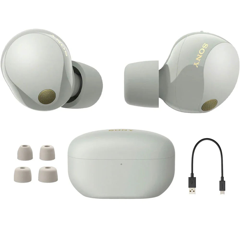'-C Canceling (Black), Bundle Noise Case Enhanced -A Sony Wireless to -1000XM5 Memory Foam Cable Industry Tips, 1 Pack (Silver) with Silicone Ear Earbuds Protection & Leading Truly