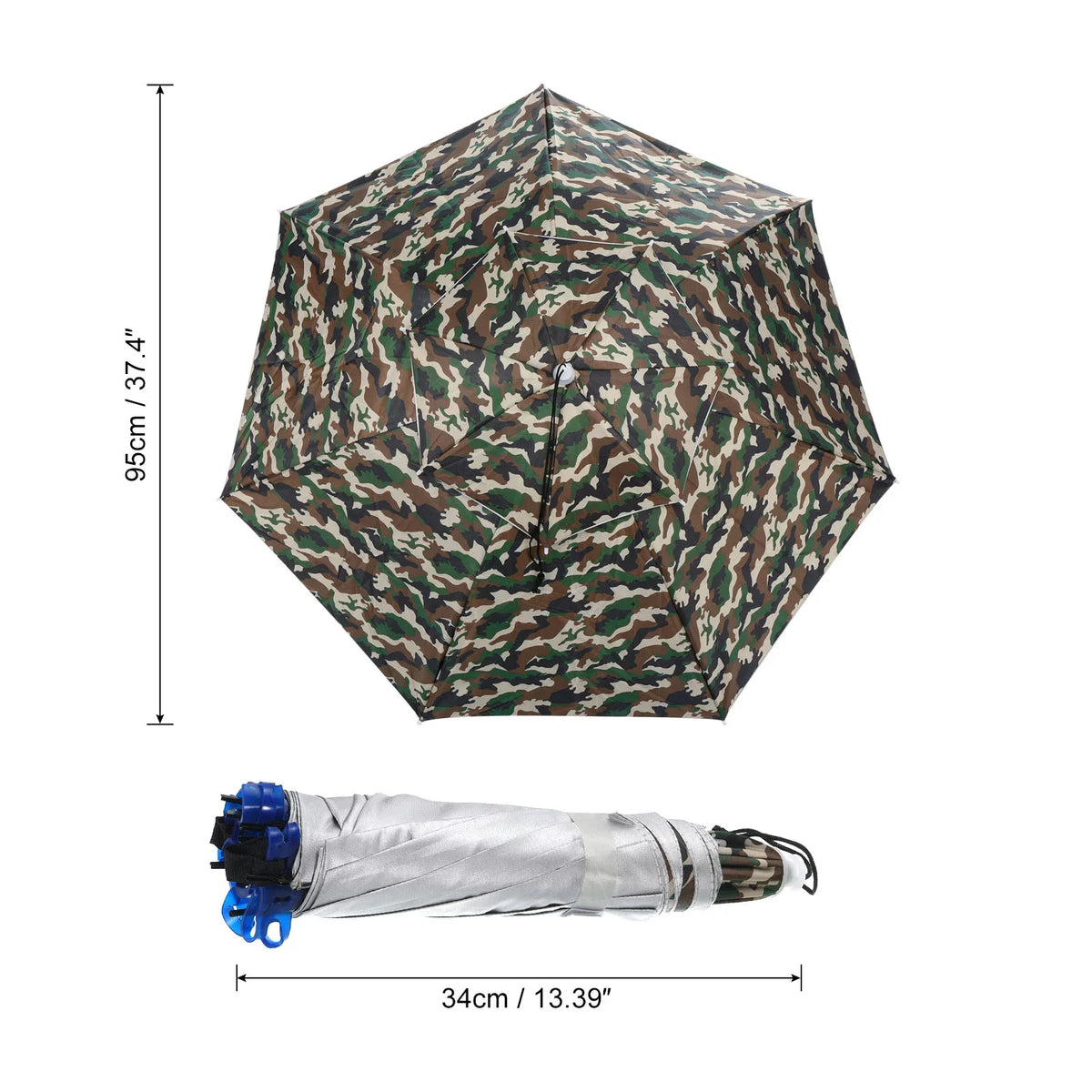 Fabric Rain Oxford Cap with Camo Strip, Umbrella Head Hat, Layer Uxcell Double 37.4" Folding Sun
