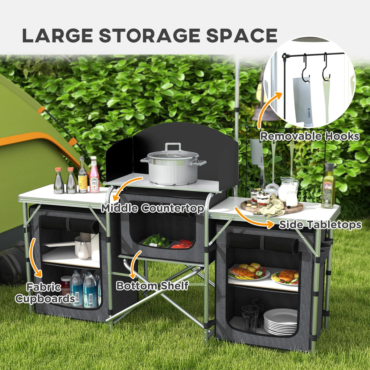 with Kitchen Black Fabric Camping Cupboards Windshield Folding Outsunny