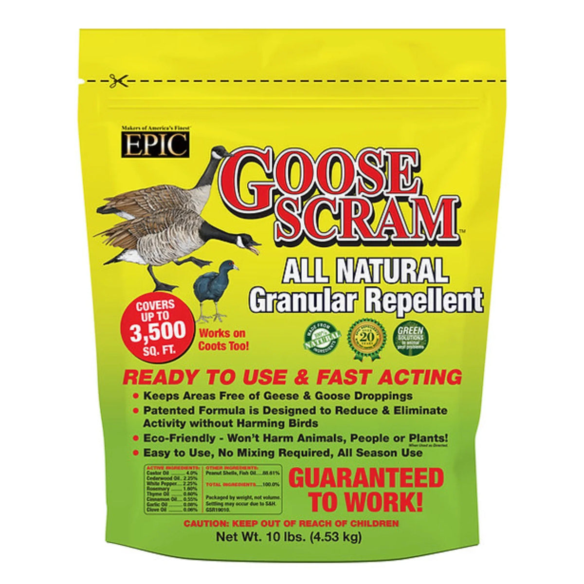 Bag, Resealable Outdoor All Natural Granular Scram Epic 10lbs Goose Animal Repellent