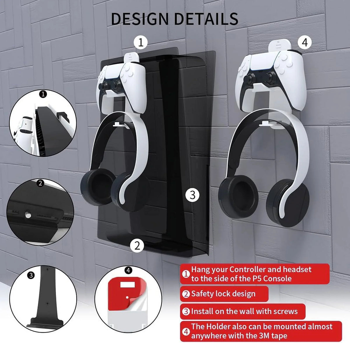 Controller Fits Slim Holder Hanging Bracket with Hanger,Black Stand Slim, Wall Metal PS5 Stable Headphone PS5 Steel Mount for with & Wall Uberwith