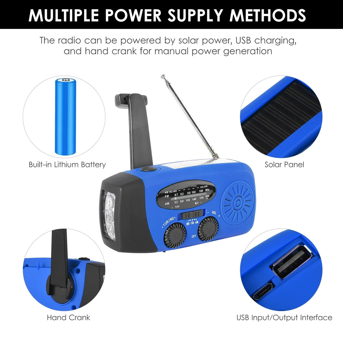 Hand Climatic Lamp Crank Climatic / Hand Bank fo Emergency Rechargeable Power Flashlight Crank Solar Cell & / Battery & Charging Emergency Operated Reading Solar Portable with