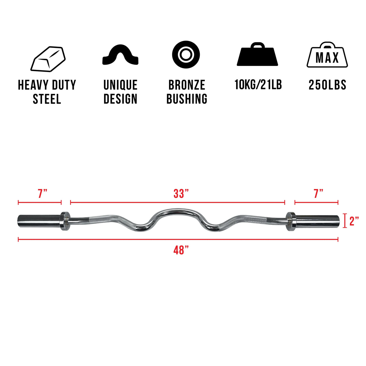 Body Valor -28mm Arm Hand Curls Fitness 47" Triceps Bar Workout Knurled Streel Curl and Upper for Grip