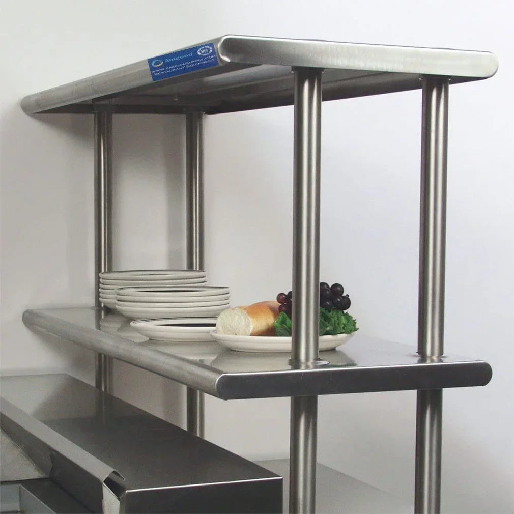 Stainless Kitchen Overshelf & Work x With Double Shelves Two Combo Shelving Table Prep Wide 30" 12" | Tier 48" | Table Steel Metal
