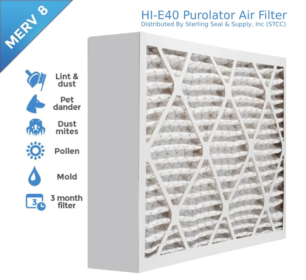 Extended 8, (3 Pack) Air 40 Hi-E Surface Filter, Purolator Mechanical 16x20x4, Pleated