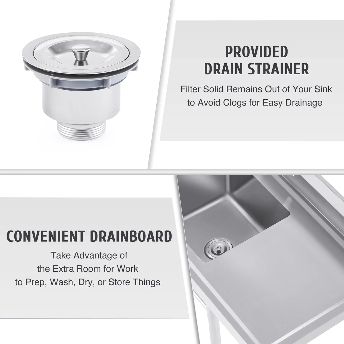 Commercial Strainer Wilprep for Steel Stainless Bar Kitchen Backsplash Utility Drainboard Sink w