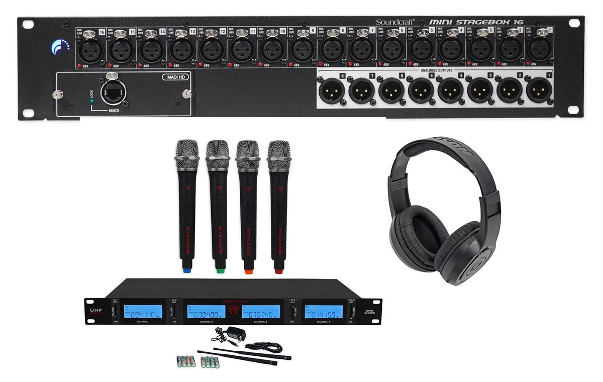 Wireless Headphones Soundcraft 16x8+(4) 16R Stagebox MSB16R Mini Mics+Samson