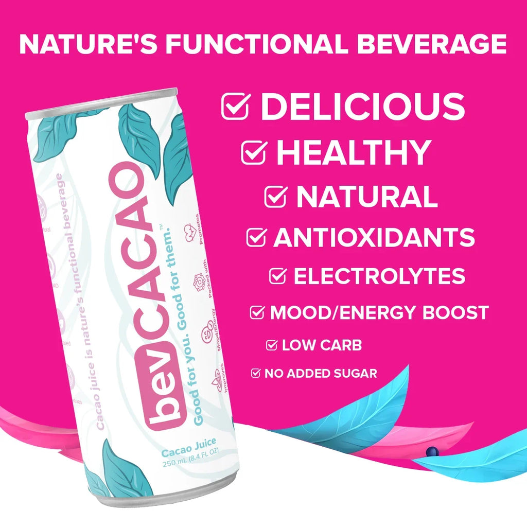 Hydration. 8.4oz Boost 8 | Drink| the Healthy Cacao | Cans | Highest Energy Pack Juice Cocoa Antioxidant Superfruit bevCacao Fruit Electrolytes Improves Natural Pod. of
