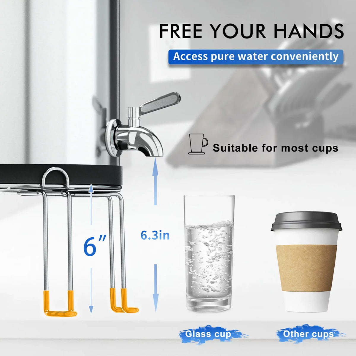 x Gravity Fed Detachable Countertop 6 Dispenser Stainless Stand Stand 9.5 Replacement Bucket Steel Filter Inch for Anself Filter