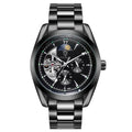 Tourbillon Moistureproof Watch Phase Stainless Black Men's Chronograph Mechanical Gift Automatic Gift Moon Band Face Steel Graduation Him Best Luminous for
