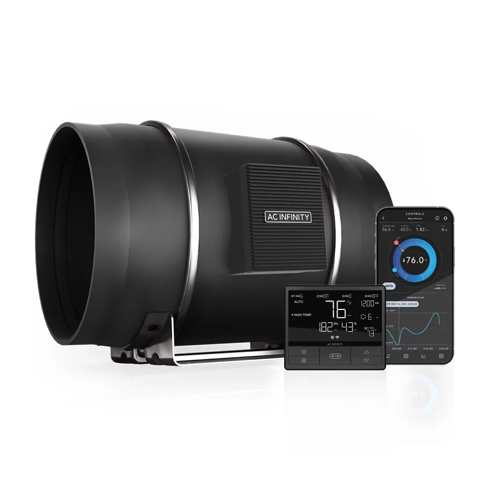 Heating Infinity Controller, Humidity Hydroponics Tents, T10, Control Duct Grow Quiet Inline Cooling, Integrated for 10” WiFi Fan Ventilation Exhaust with - Temperature App Fan