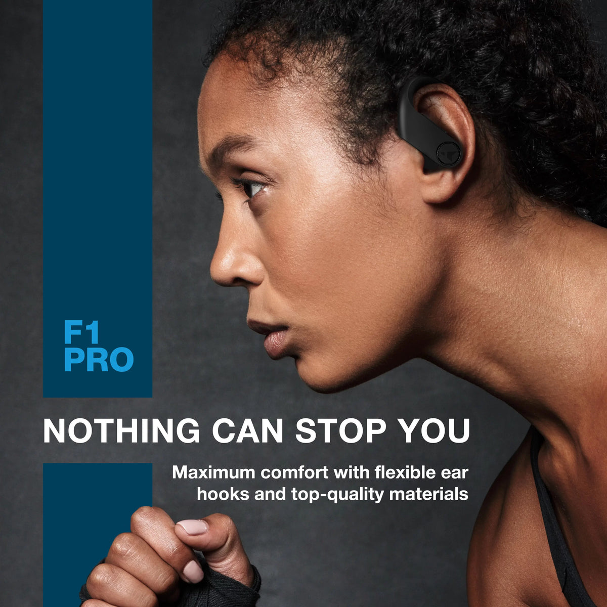 Earhook - for Charging Pro F1 Turonic Earbuds Headphones IPX7 Wireless Wireless True - 45H Running, Mic, Gym, case, with Sport w/Microphone Black Workout Playtime, - - Earphones Bluetooth Moistureproof