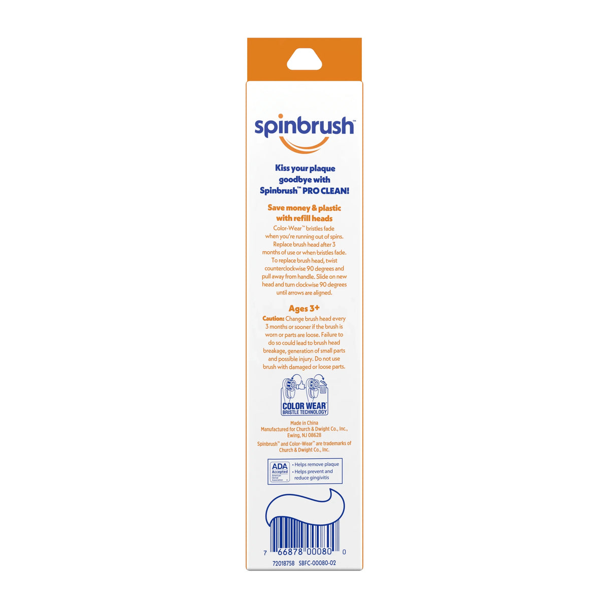 Each Spinbrush Soft Arm - 6 in Hammer Replacement Pro Heads & 2 Brush Clean Pack