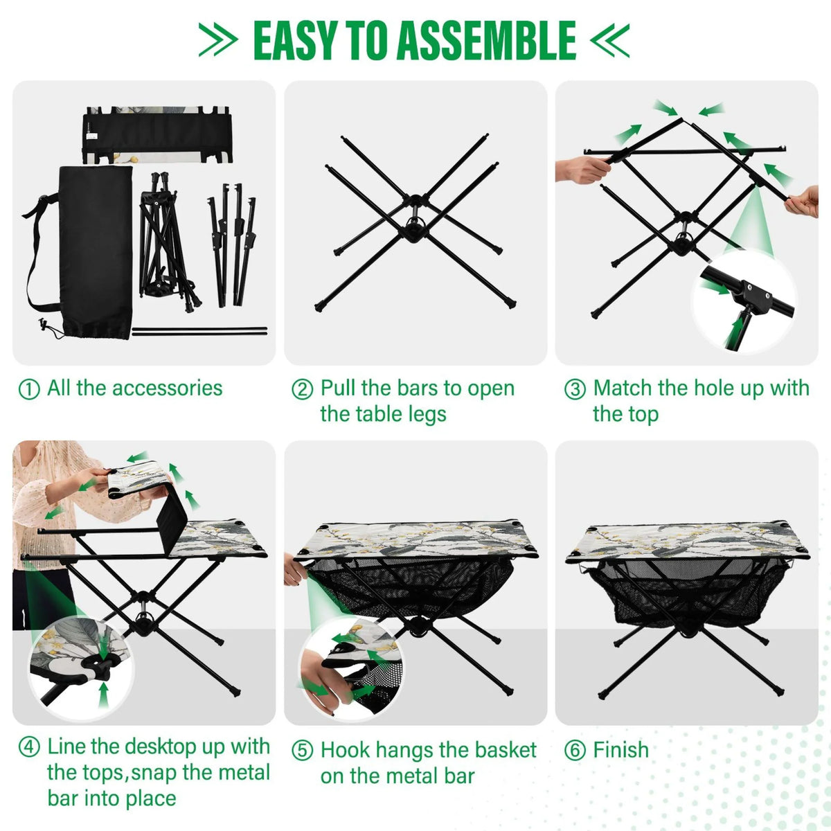Jasmine with Compact Picnic Foldable Flowers Camping Storage Table Blooming Fishing Portable Hiking Outdoor Bag for Table Table Beach