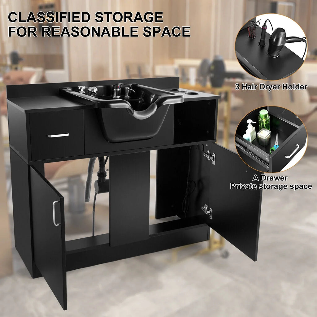 ,Hair Artist Station Salon Trap,Drawer(Black) Hair Beauty Shampoo Holes,P with Backwash Dryer Sink hand
