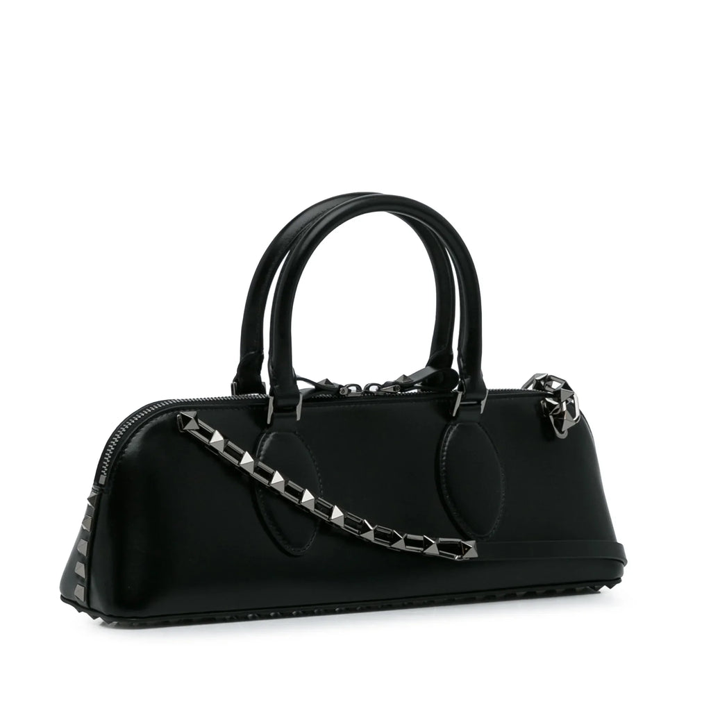 West Authenticated Calf (Good) Unisex East Black Valentino Rockstud Leather Satchel Pre-Owned