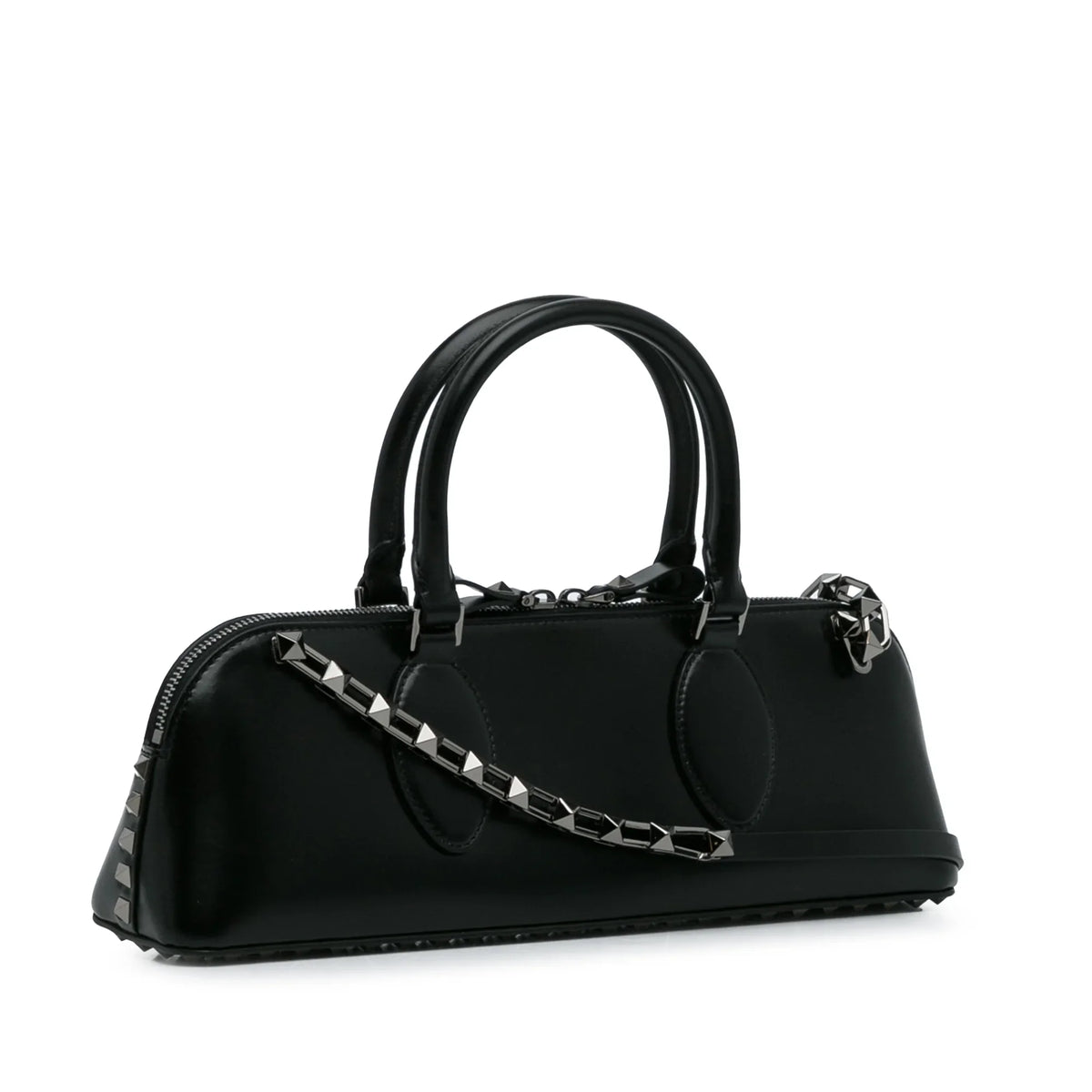 West Authenticated Calf (Good) Unisex East Black Valentino Rockstud Leather Satchel Pre-Owned