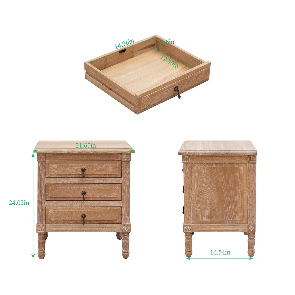 Nightstand Furniture 3 Pellebant Bedroom Oak with Drawers