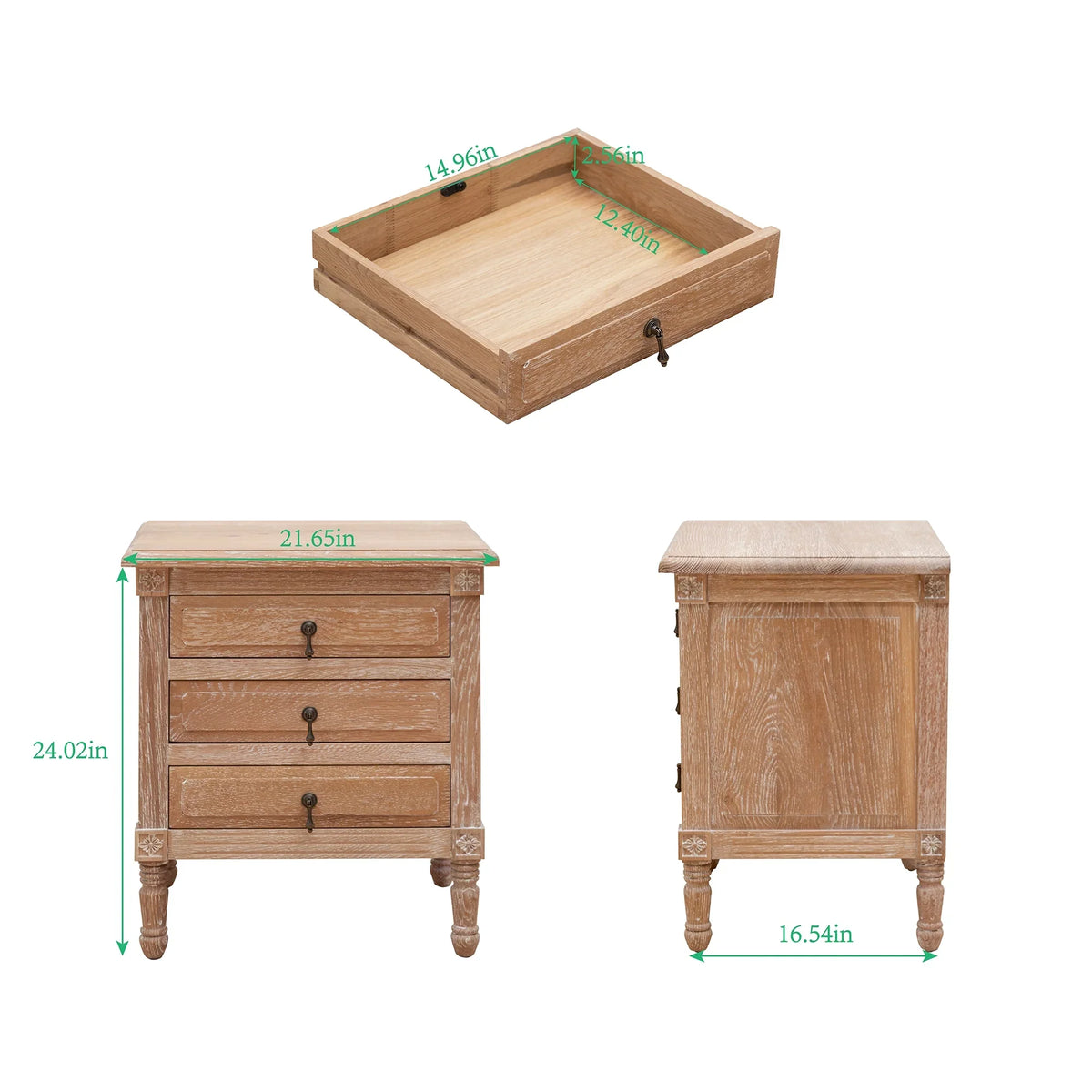 Nightstand Furniture 3 Pellebant Bedroom Oak with Drawers