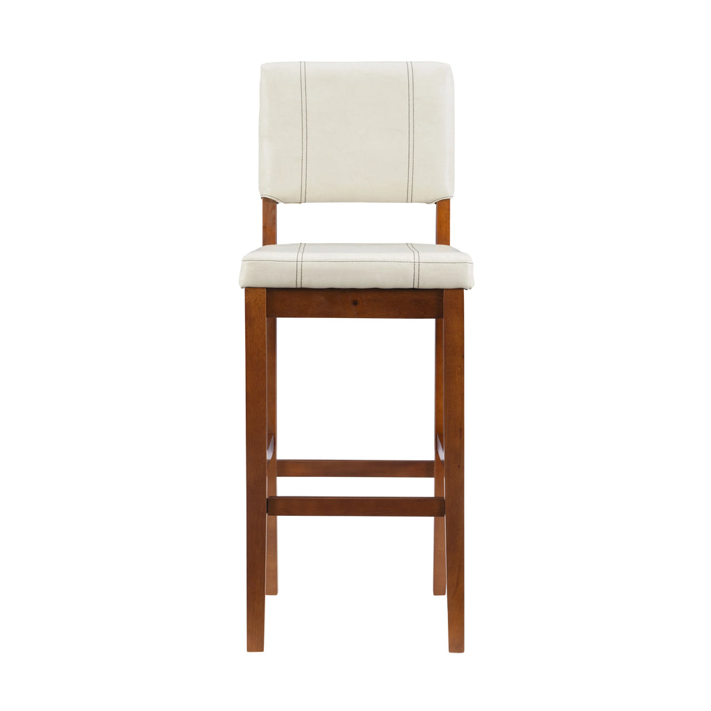 Walnut Cream Fabric Height, 30" Medium Bar Linon Stool, Finish Mulberry Padded Dark with Seat