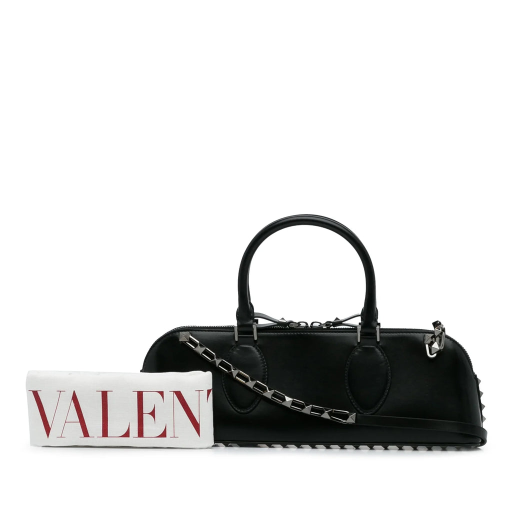West Authenticated Calf (Good) Unisex East Black Valentino Rockstud Leather Satchel Pre-Owned