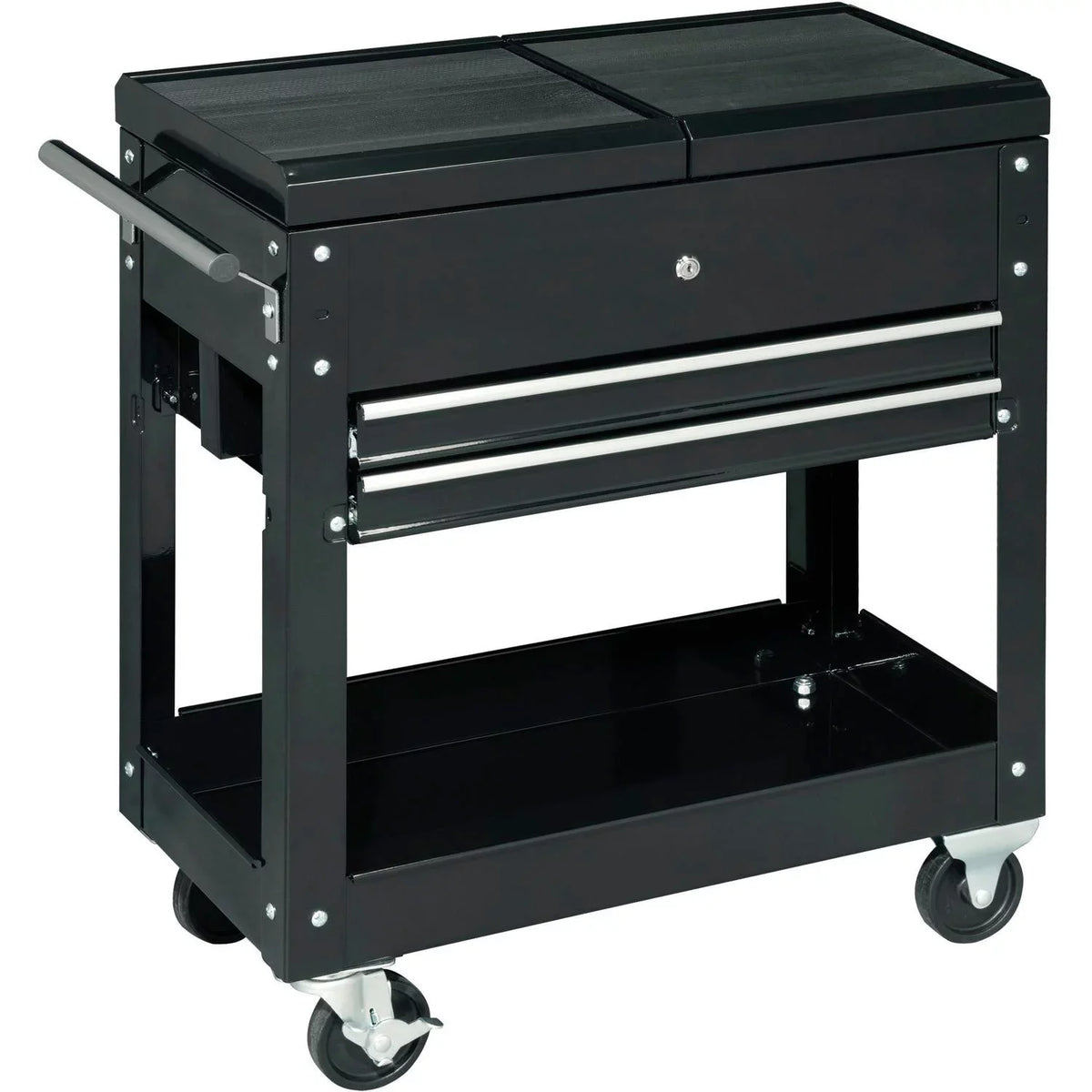 Black Top, Global Sliding Tool Industrial 2-Drawer 27" W/ Cart