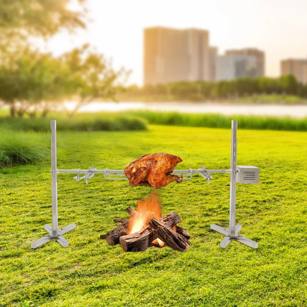 Spit Chicken Kit Roaster Pig 53'' Rotisserie Cooker Picnic Electric Barbecue ZhdnBhnos Large Outdoor Lamb Stainless Steel 15W Grill